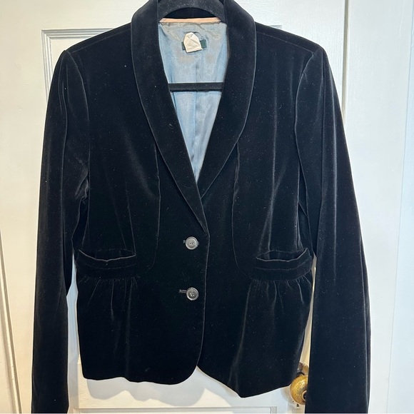 JCREW BLACK VELVET BLAZER JACKET WITH PLEATS SIZE 12 - Picture 1 of 5